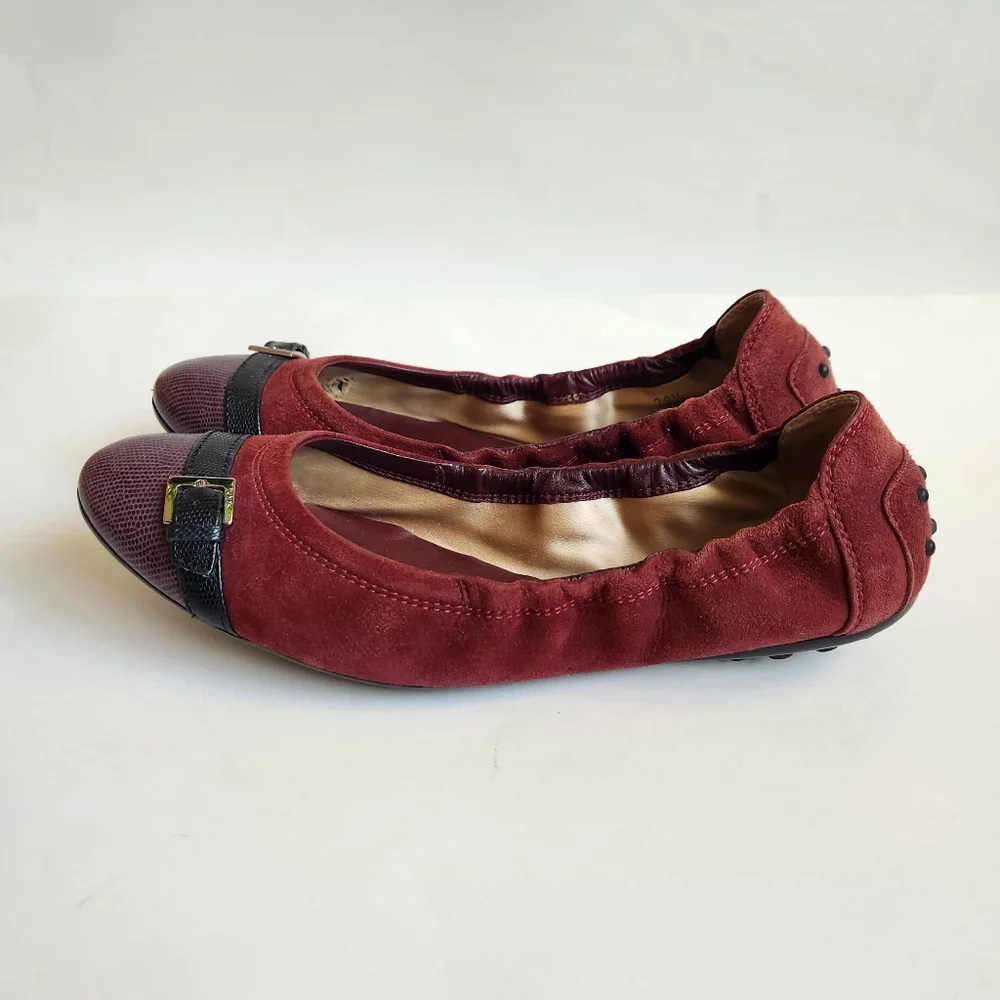 Tod's suede leather burgundy purple black flats women 38.5